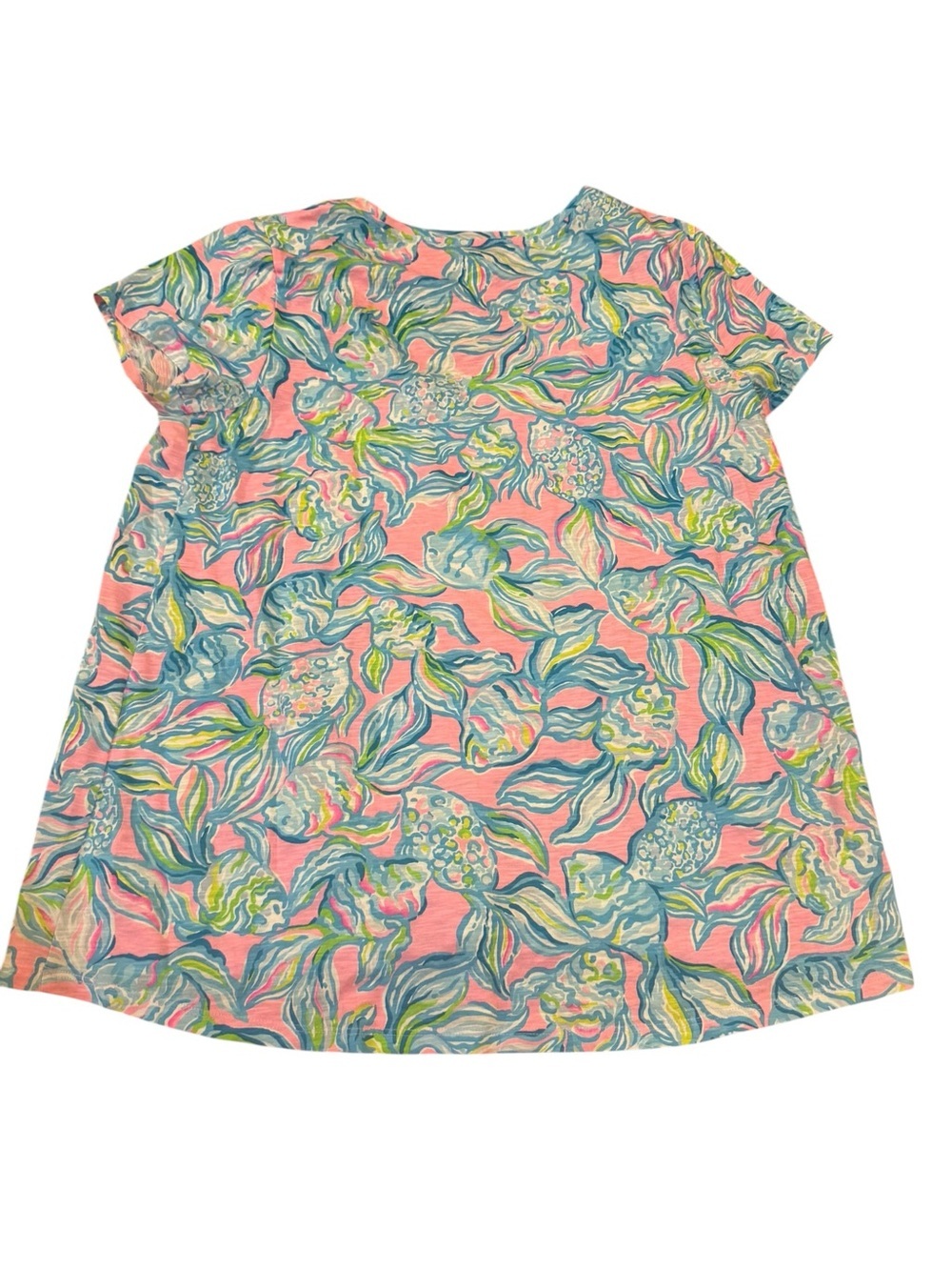 Lilly Pulitzer Pink Floral Short Sleeve Tee with Blue & Green Print - Picture 4 of 4